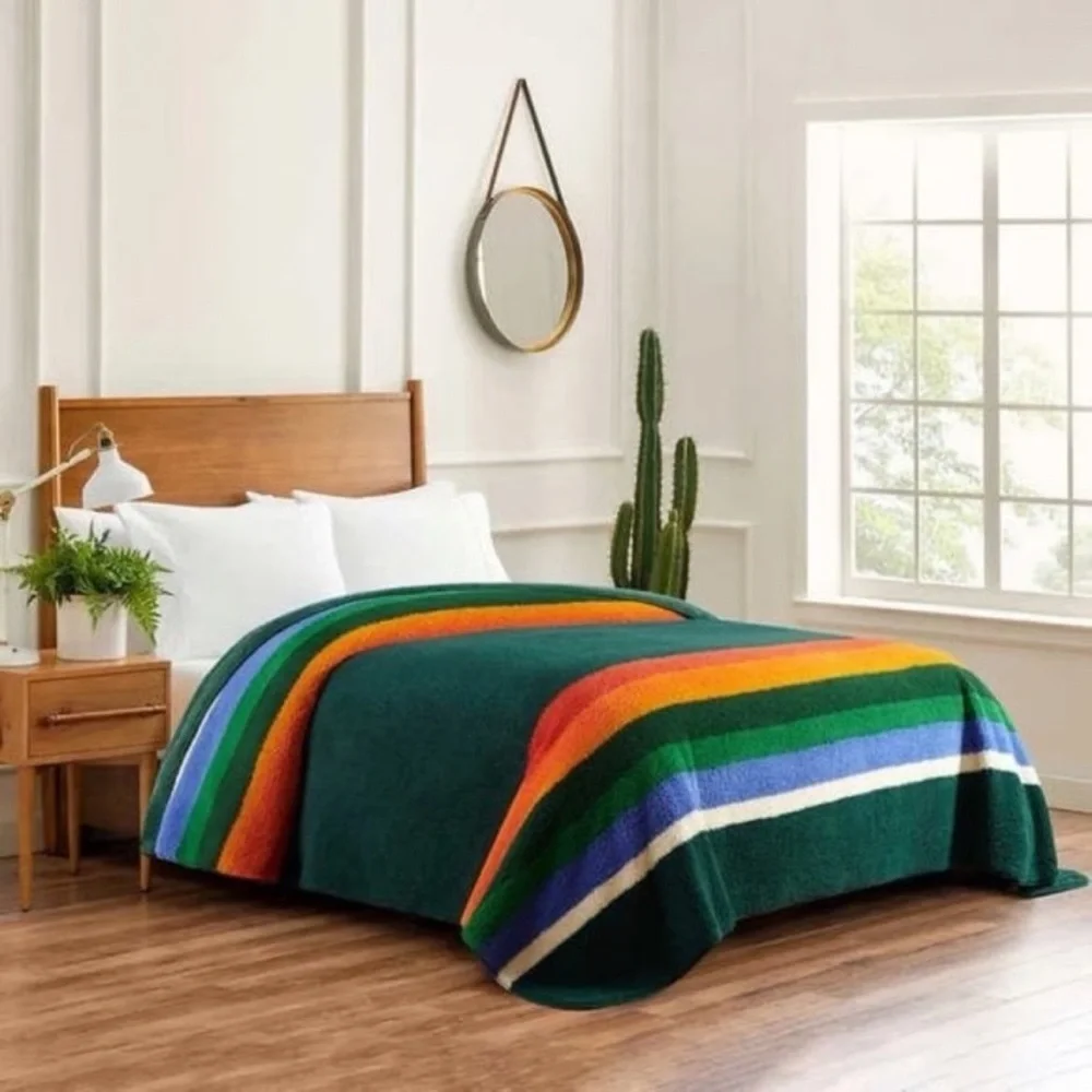 PENDLETON Crater Lake Rainbow Stripe Sherpa Fleece Blanket